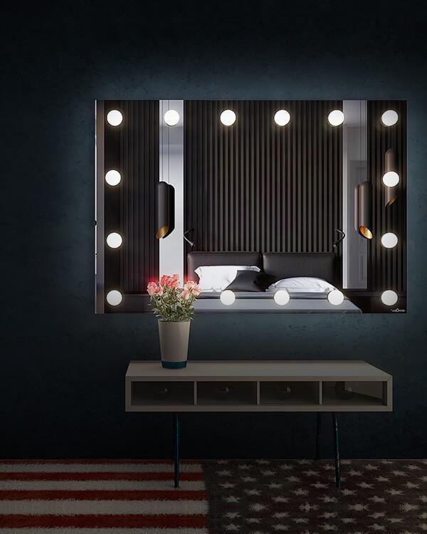 Premium large rectangular vanity mirror with bright light bulbs, perfect for creating a well-lit space for grooming. It is ideal for applying flawless makeup